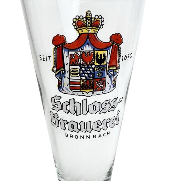 Pilsner Beer Glass Schloss Brauerei Bronnbach Clear Rim Decorated Barware 8.5 In - Picture 2 of 5